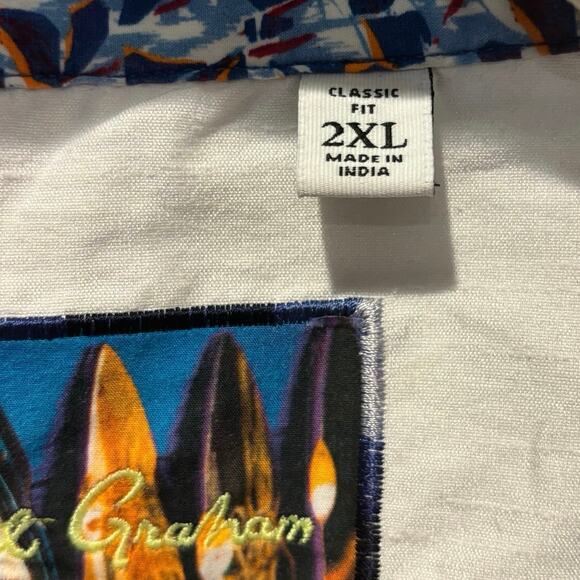 ROBERT GRAHAM Shirt Dotted Rainbow Vertical Lines Blue Flip Cuff Collar 2XL - Picture 7 of 7